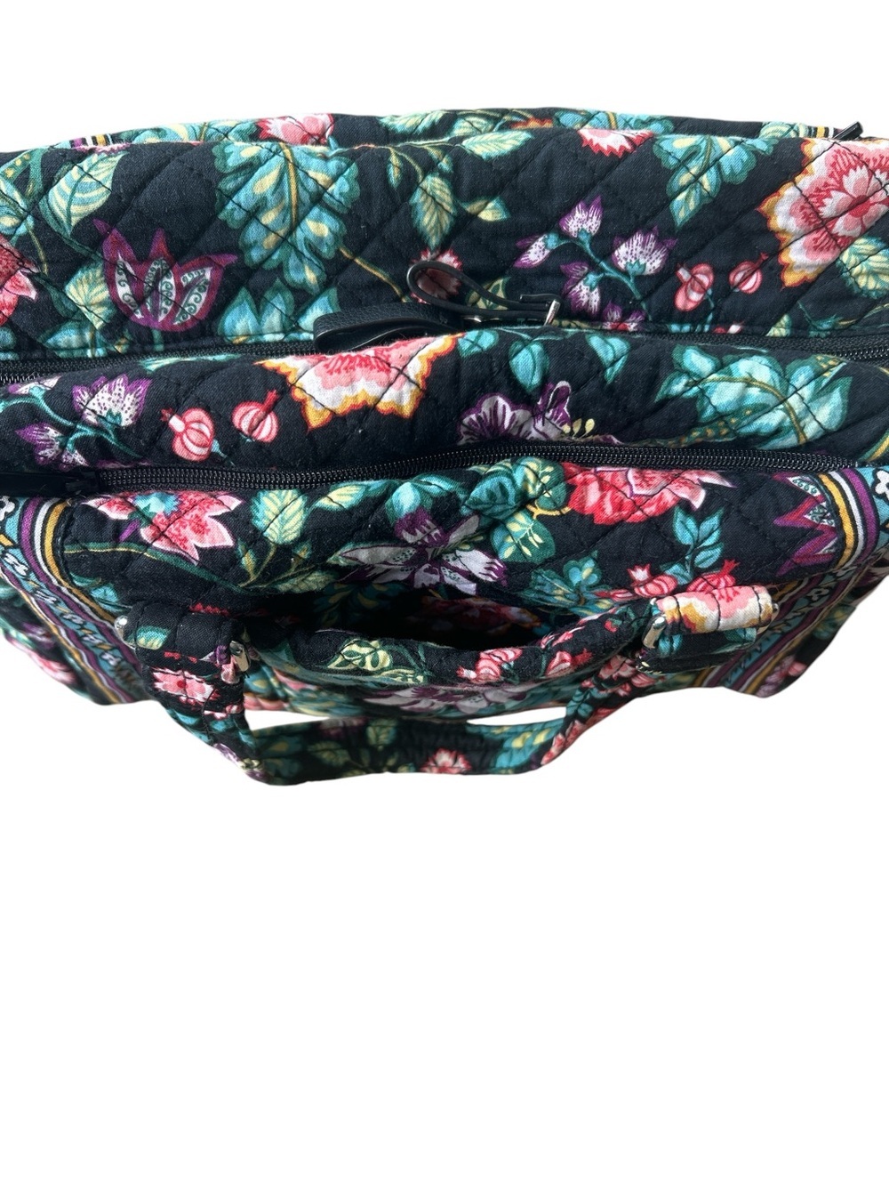 Vera Bradley Blue Quilted Floral Travel Satchel with Strap - Picture 3 of 7